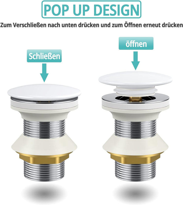 Pop-Up-Ablaufgarnitur für Keramik-Waschbecken im Badezimmer, ohne Überlauf (ohne Überlauf), ohne Übe