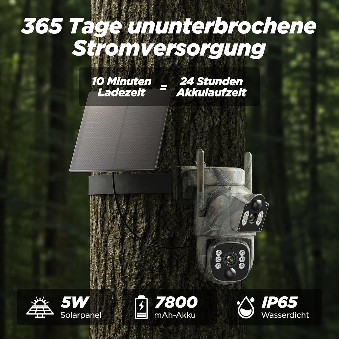 VOOPEAK 4G LTE Wildkamera mit SIM Karte, Dual-Objektiv Wildtierkamera mit 360° Live-Übertragung, 2K