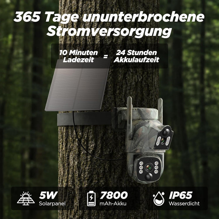 VOOPEAK 4G LTE Wildkamera mit SIM Karte, Dual-Objektiv Wildtierkamera mit 360° Live-Übertragung, 2K