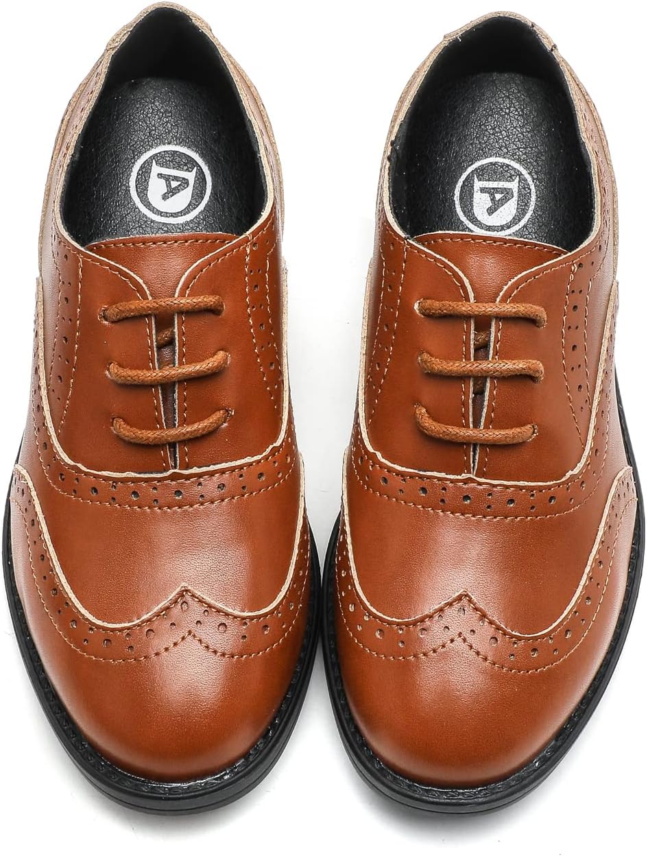 DADAWEN Jungen Schnürhalbschuhe Schule Uniformschuhe Anzugschuhe 27 EU Braun, 27 EU Braun