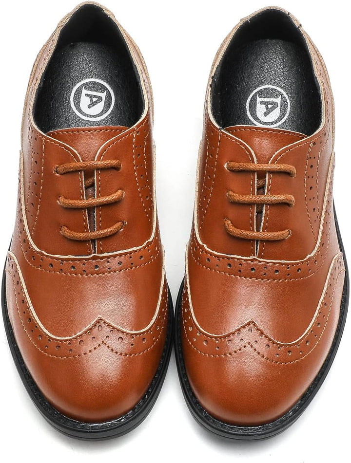 DADAWEN Jungen Schnürhalbschuhe Schule Uniformschuhe Anzugschuhe 27 EU Braun, 27 EU Braun