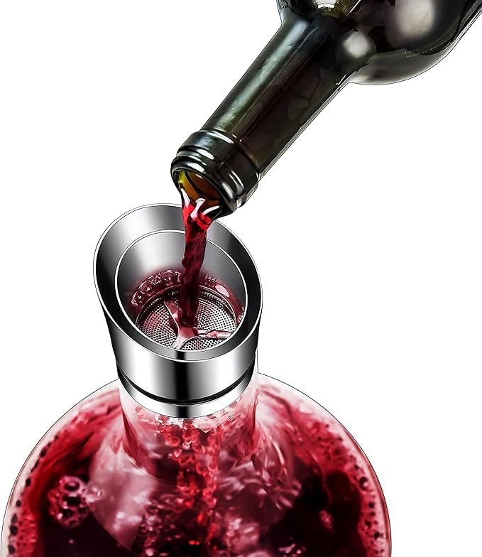 DZGUUAI Weindekanter, 1,4 l Weinbelüfter mit eingebautem Belüfter, Edelstahlfilter, mundgeblasen, bl