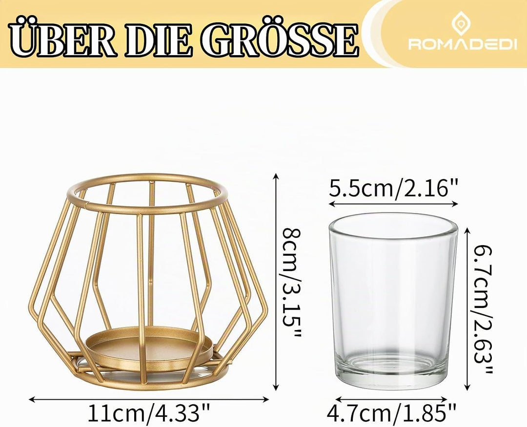 Romadedi Teelichthalter Gold Metall Kerzenhalter: 4er Set Windlicht Klein für Teelichter Deko Wohnzi