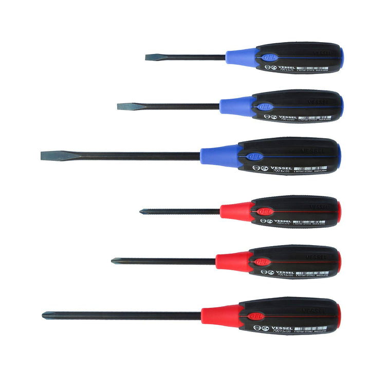 Vesssel Schraubendreher-Set Supercushion, Flacher Kopf und Kreuzschlitz, kompatibel mit JIS/Iso/Din/