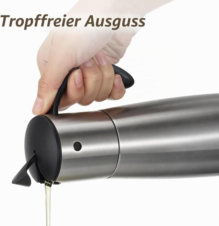 Vucchini Ölspender Edelstahl 300ml, Olivenölflasche mit Vogelähnlichem, Tropffreier, Abnehmbarer Aut