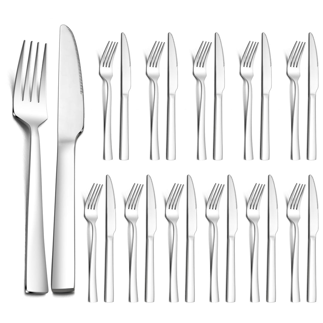 Joyfair Steakbesteck Set, Edelstahl 12 Tafelmesser und 12 Tafelgabeln Set, Steak Besteck für 12 Pers