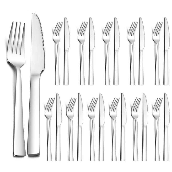 Joyfair Steakbesteck Set, Edelstahl 12 Tafelmesser und 12 Tafelgabeln Set, Steak Besteck für 12 Pers