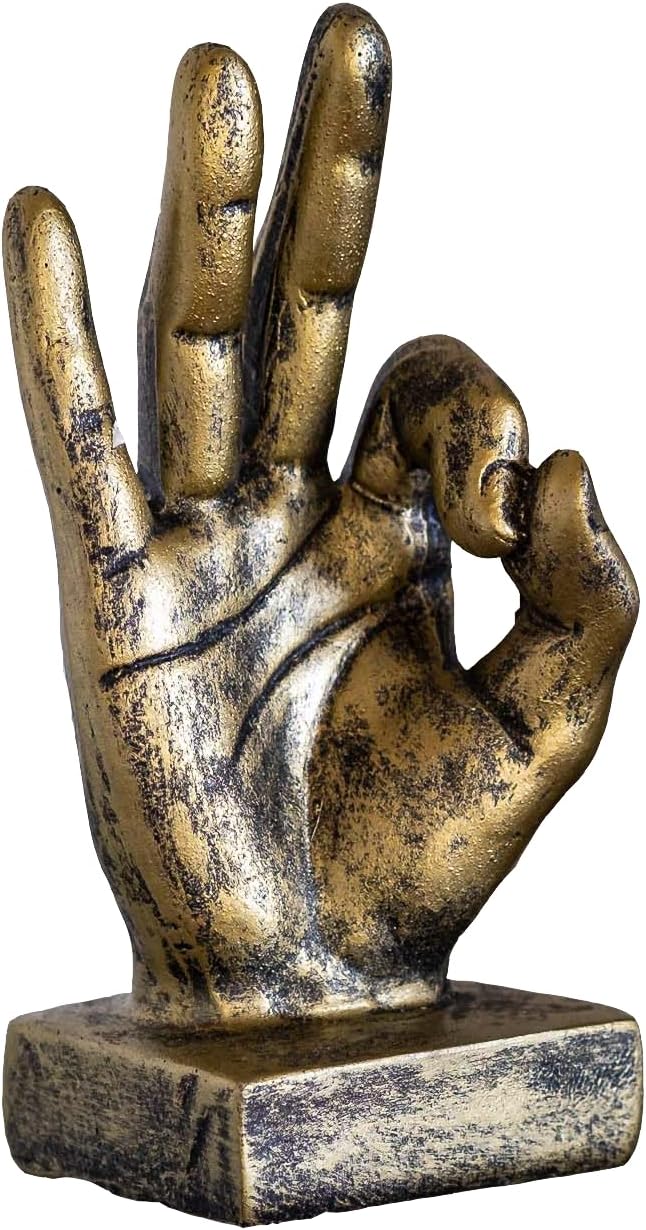 IDYL Moderne Skulptur Figur Resin Finger o.k. | goldfb. | Masse: 9x6x16,5 cm | Material: Polyresin (