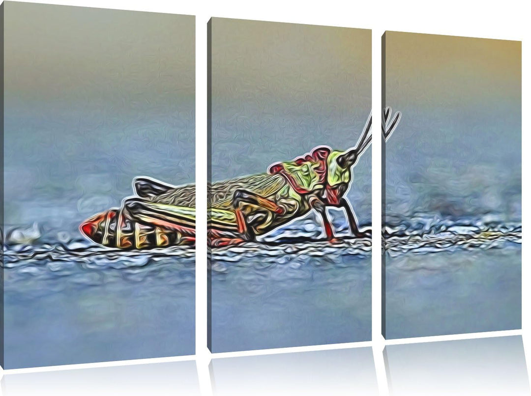 aussergewöhnliche Heuschrecke NewArt 3-Teiler Leinwandbild 120x80 Bild auf Leinwand, XXL riesige Bil