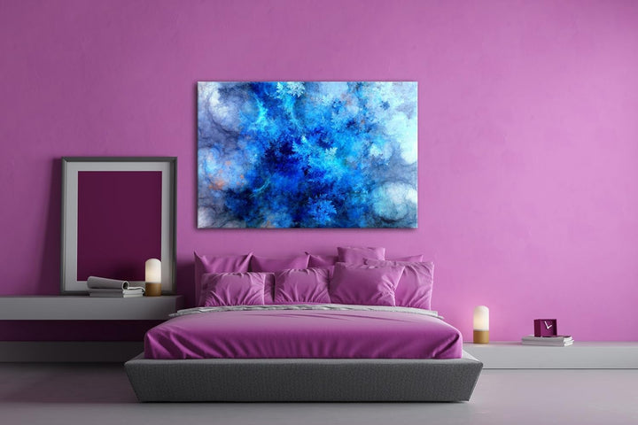 deyoli atemberaubendes Fraktal Muster in blau weiss Format: 80x60 als Leinwandbild, Motiv fertig ger