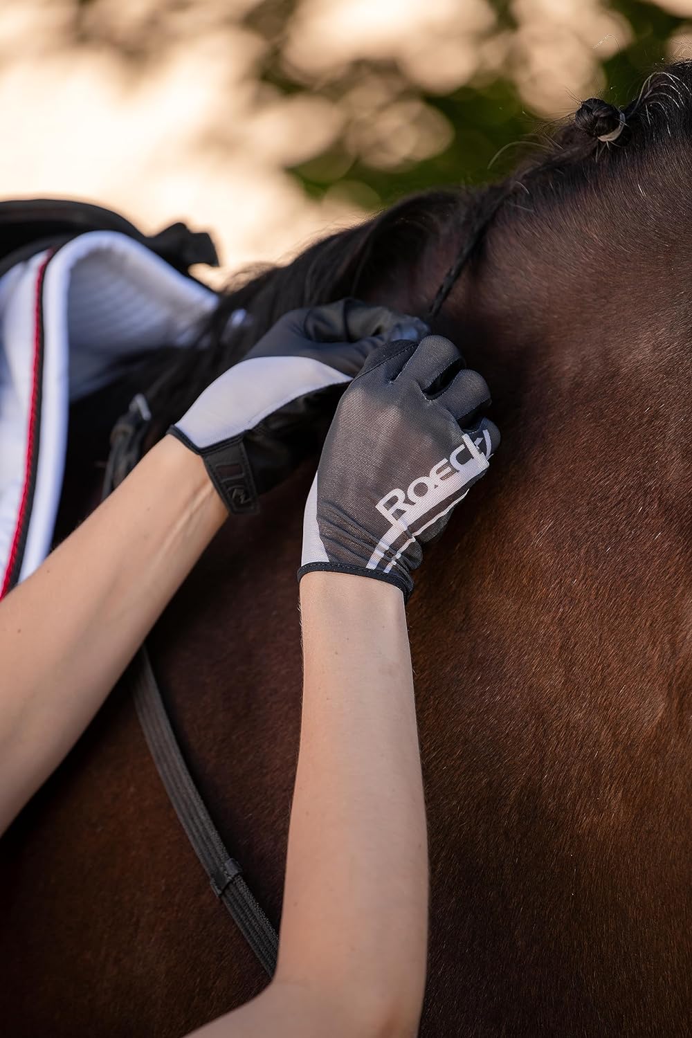 Roeckl Sports Reithandschuh MOYO, Turnier Sommer Handschuh, 3 Farben, Grösse 6-11 7.5 Black Shadow,