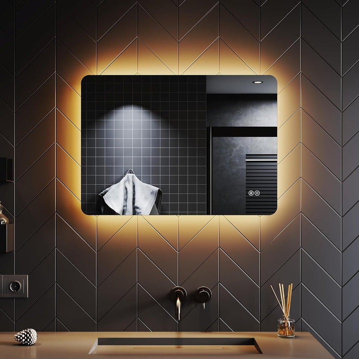 SONNI Badspiegel 50x70 cm LED Badspiegel mit Beleuchtung Badezimmerspiegel mit Touch-Schalter Wandsp