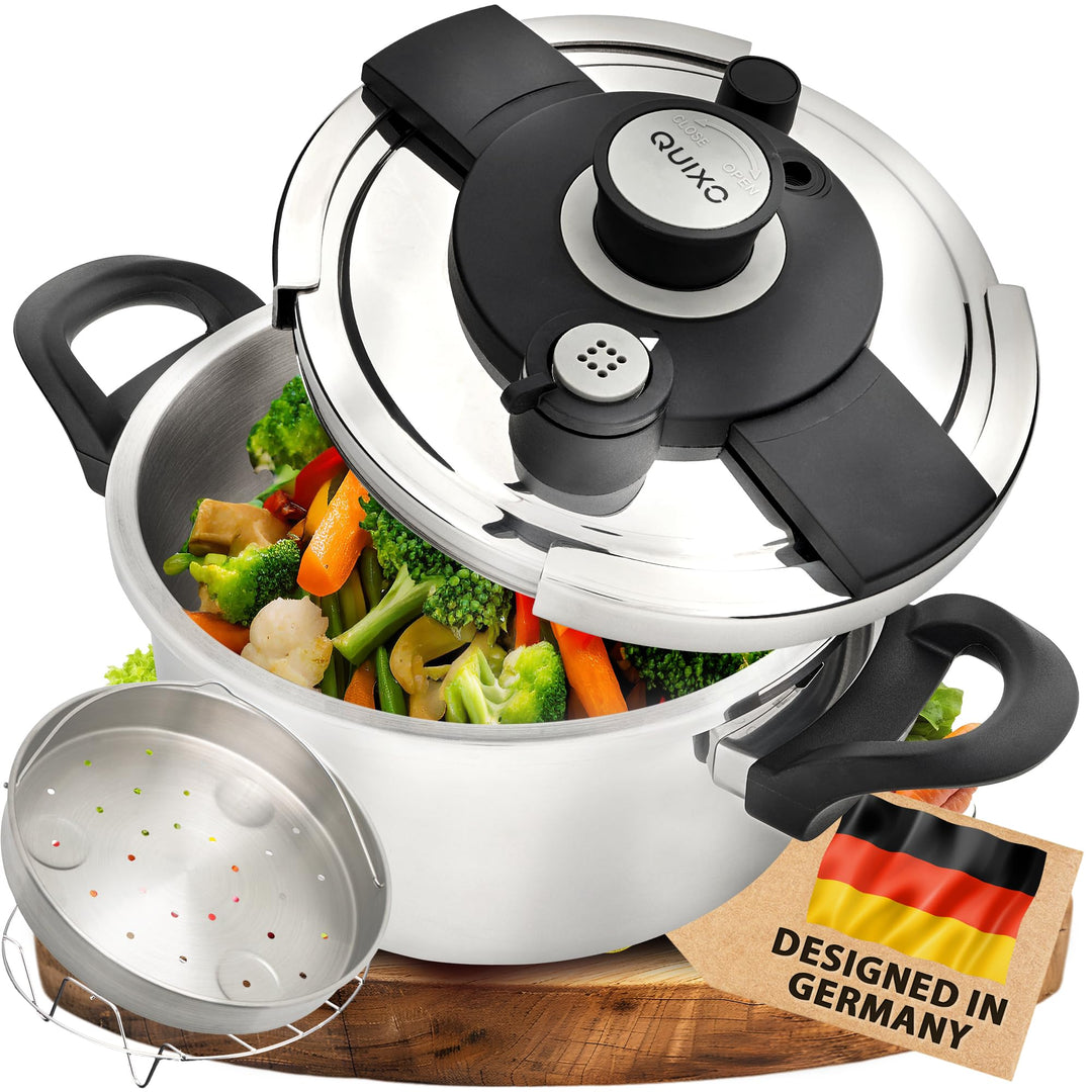 QUIXO Schnellkochtopf 4l VitaSmart mit 𝐊𝐨𝐜𝐡𝐳𝐞𝐢𝐭𝐬𝐢𝐠𝐧𝐚𝐥 für alle Herdarten [diesen Monat inkl. 𝐆𝐫𝐚𝐭𝐢𝐬