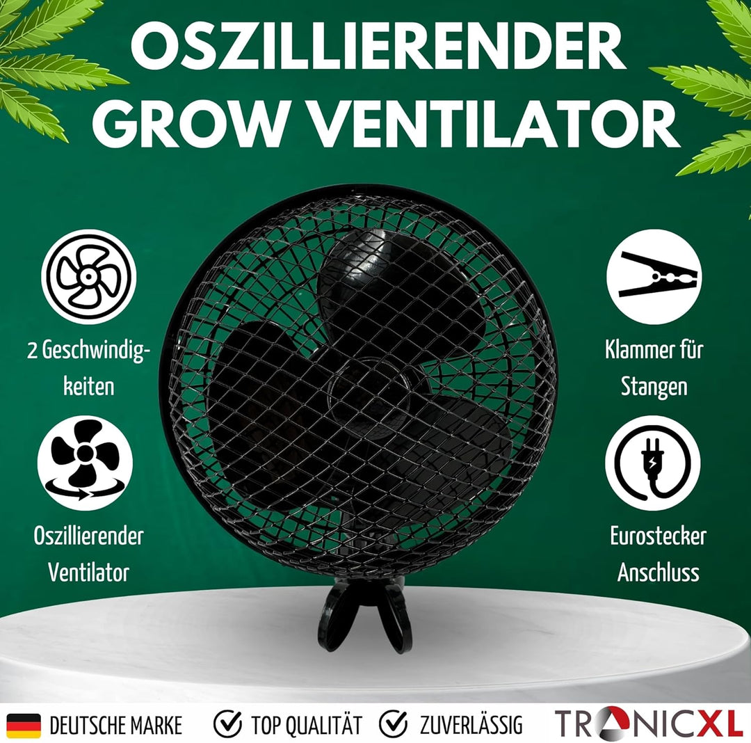 Premium Oszillierender Grow Clip Ventilator oszillierend I Extra gross I kompatibel mit Growbox für