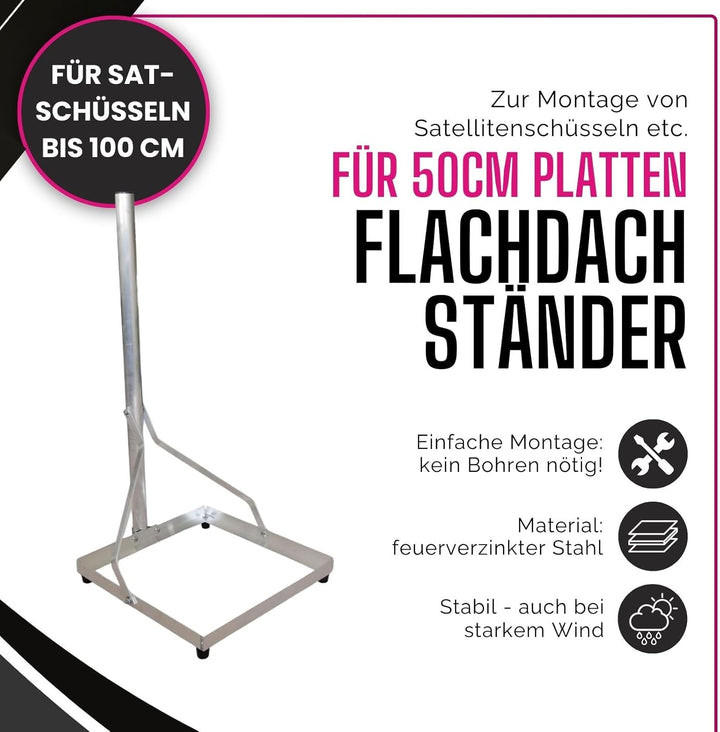 Unitech Alu Balkonständer für 50 x 50 cm Platten - Rohrlänge 1m - Mastdurchmesser 50mm