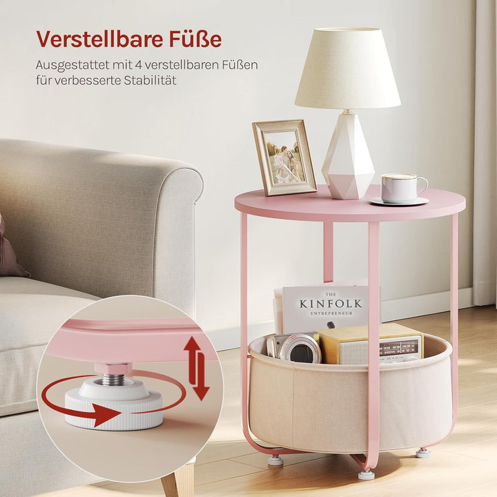 WOLTU Couchtisch rund, Kleiner Beistelltisch, mit abnehmbarem Stoffkorb, Metallrahmen, für Sofa Wohn