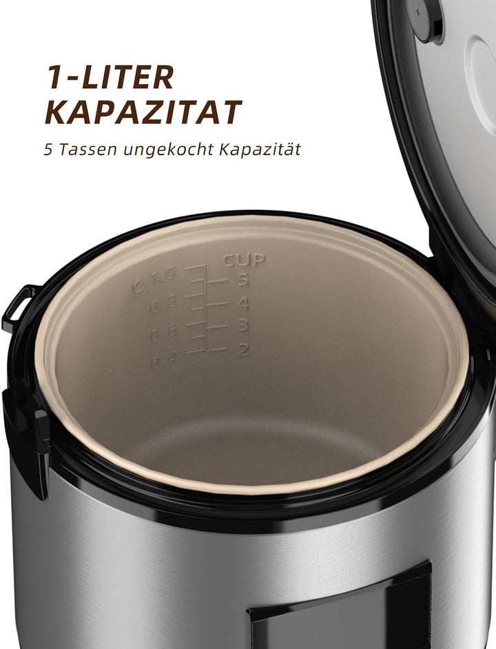 Eamoment DRC-5020SL 1L | 400W Reiskocher &amp; Dampfgarer(1ltr-5 Tassen) Für 1-5 Personen Schnelles Koch