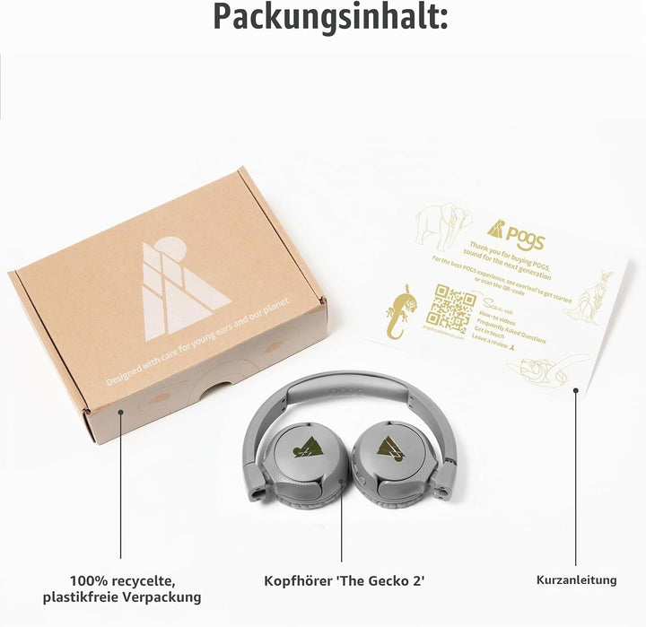 POGS Drahtloser Bluetooth Kinderkopfhörer | The Gecko 2 | Faltbarer robuster Kinderkopfhörer ab 3 Ja