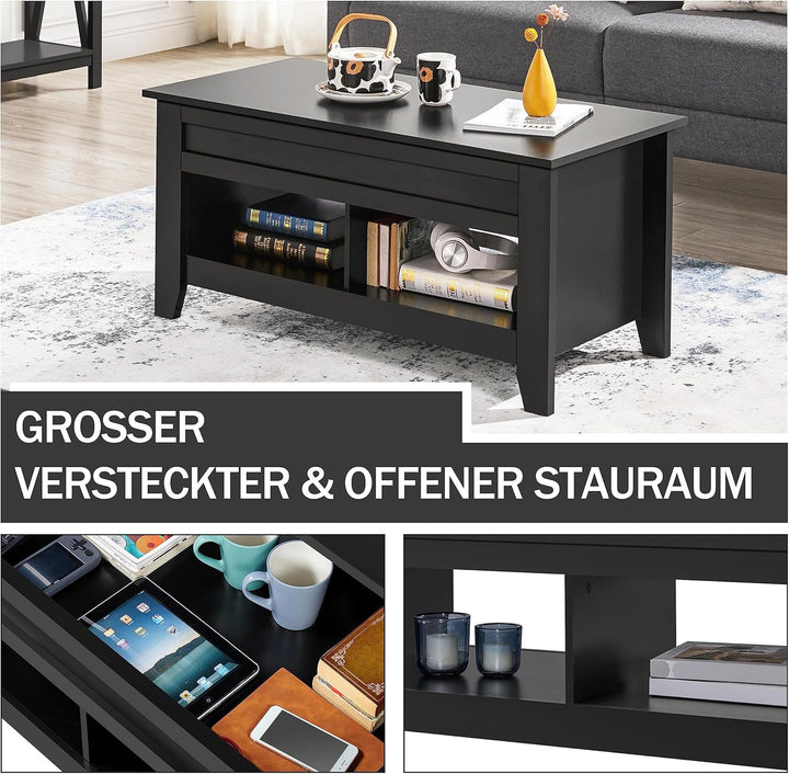 Yaheetech Couchtisch Höhenverstellbar Beistelltisch Wohnzimmertisch mit Ablagefach Holz Sofatisch Li