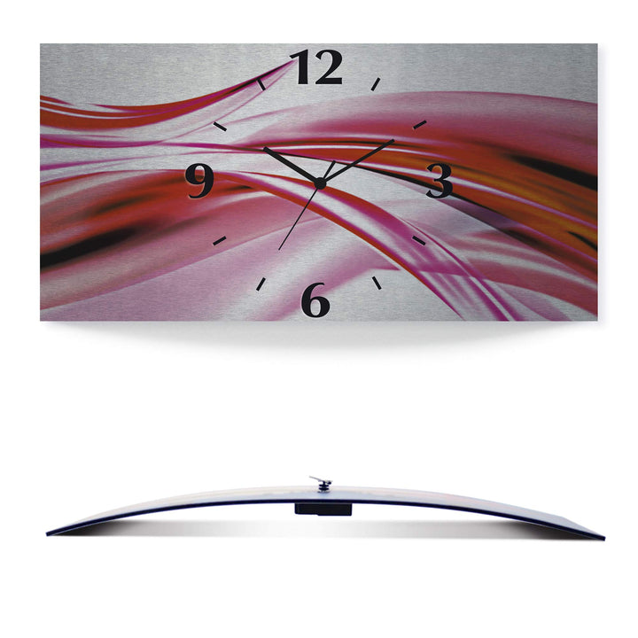ARTLAND Wanddeko Wanduhr ohne Tickgeräusche Alu Funkuhr 50x25 cm Eckig Lautlos 3D Design Welle Abstr