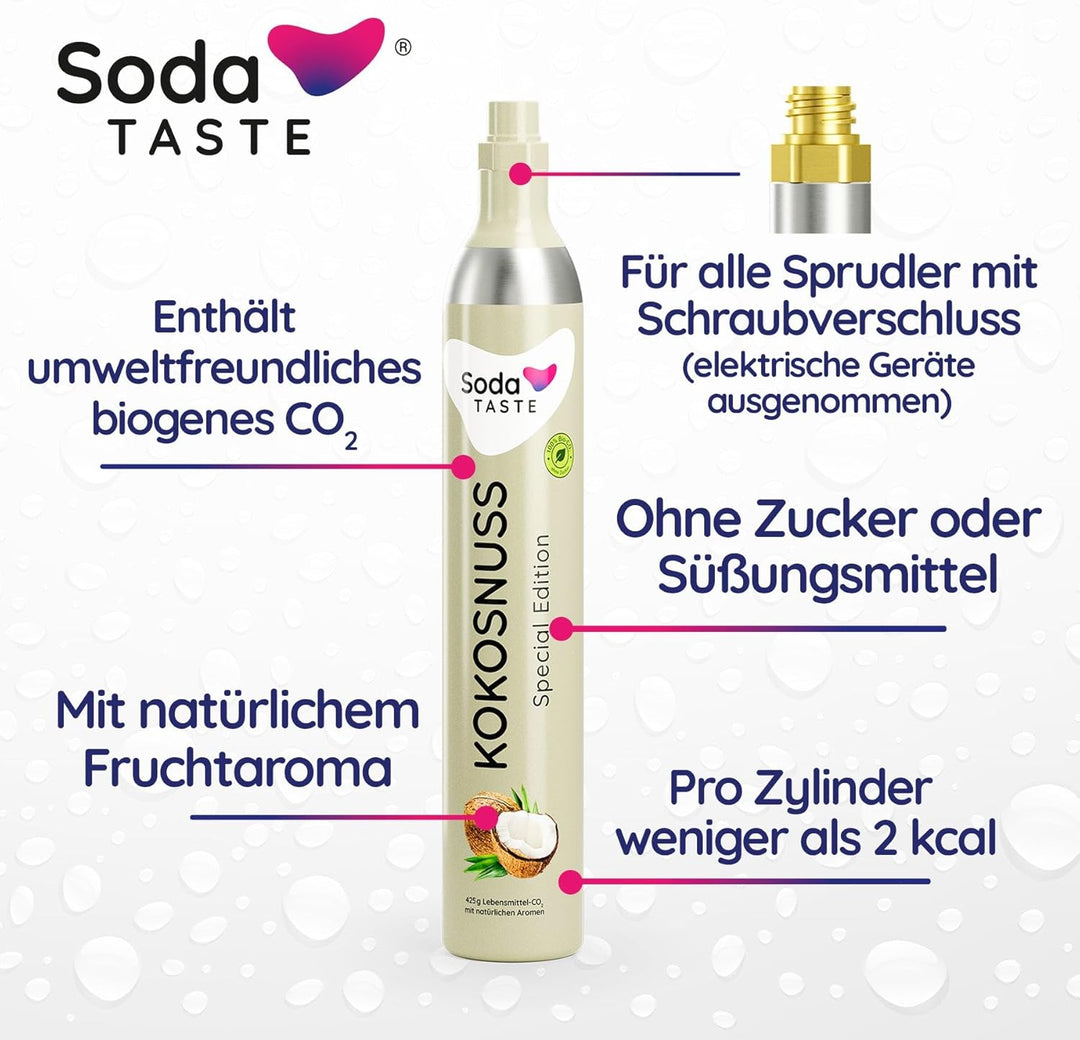 SodaTASTE CO2-Tauschzylinder (Refill) für Wassersprudler, mit natürlichem Kokosnuss-Aroma, ohne Siru