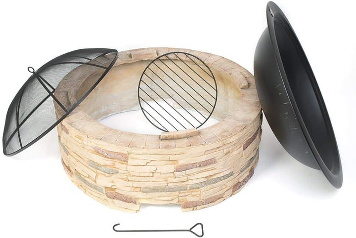 Westmann Feuerstelle Aluminium | Feuerschale mit Funkenschutzhaube | Garten Feuerkorb Steinoptik Bra