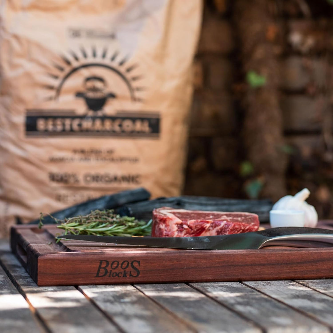 Boos Block BBQ Walnussholz Schneidebrett - Saftrille - Seitlichen Griffmulden – Profi-Schneidebrett