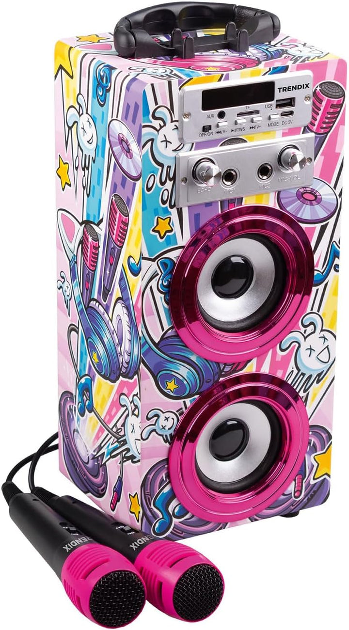 TRENDIX - Karaoke Maschine Kinder | Rosa Karaoke Anlage | Karaoke Anlage mit 2 Mikrofonen, Radio FM,