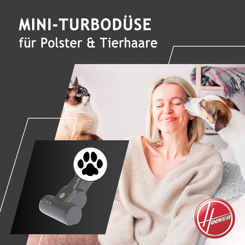 Hoover H-FREE 100 PETS Akku-Staubsauger, 2-in-1, Mini-Turbodüse für Tierhaare, bis zu 40 Min. Laufze