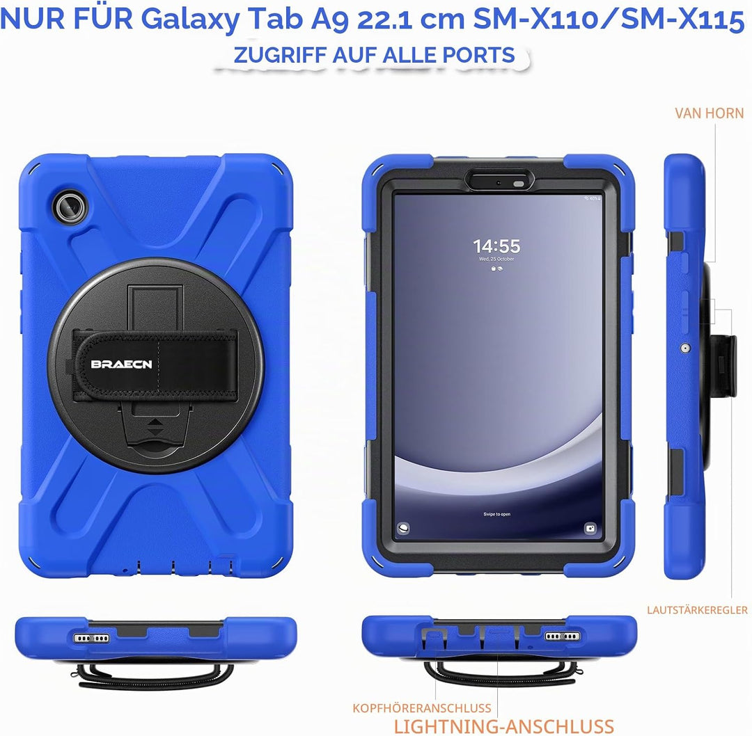 BRAECN Hülle für Samsung Galaxy Tab A9 8.7 Zoll SM-X110/SM-X115/SM-X117, Stossfeste Robuste Tragbare