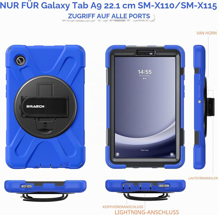 BRAECN Hülle für Samsung Galaxy Tab A9 8.7 Zoll SM-X110/SM-X115/SM-X117, Stossfeste Robuste Tragbare