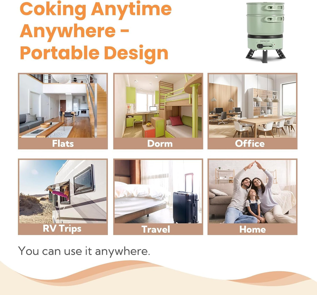 ENFRIFAM Elektrischer Hot Pot mit Faltbare Handhaben, Tragbar Multikocher mit Hotpot und Bratpfanne