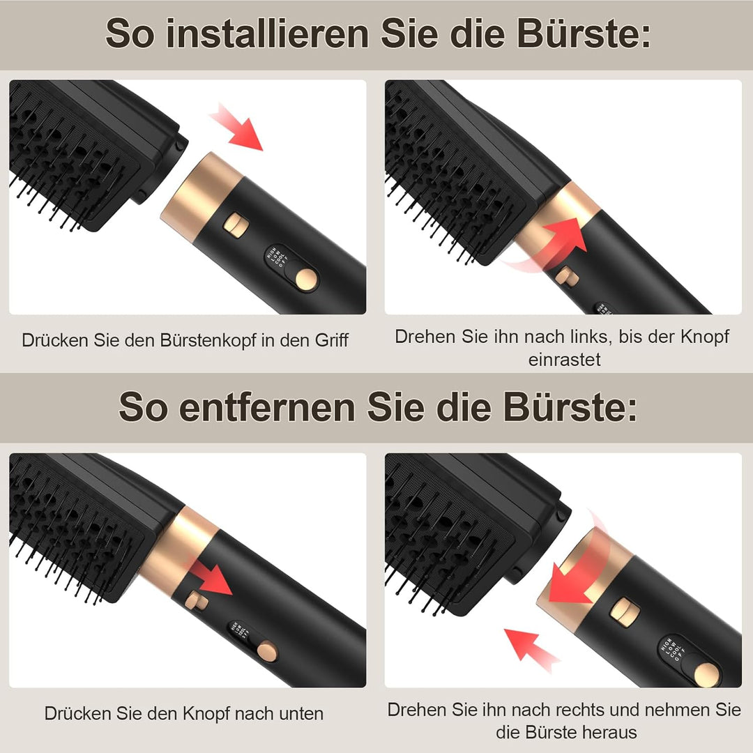 6 in 1 Warmluftbürste & Styler Set, 1000 W Föhnbürste mit abnehmbaren Aufsätzen, Professionelle Heis