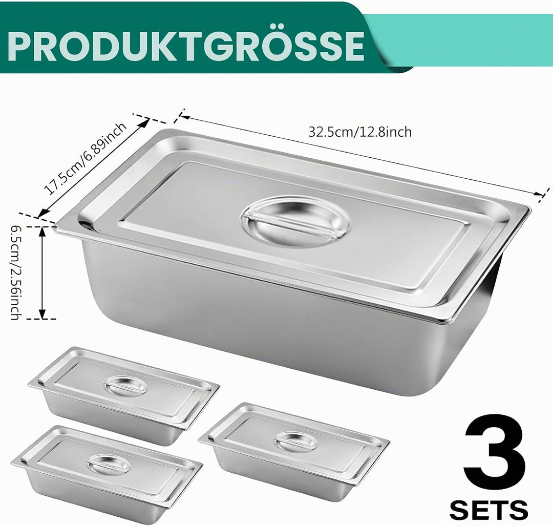 Panier-Set Aus Edelstahl, 3 Stück Hotelpfannen, Panierschalen Set 3-Teilig, Dampftischpfannen, Pfann