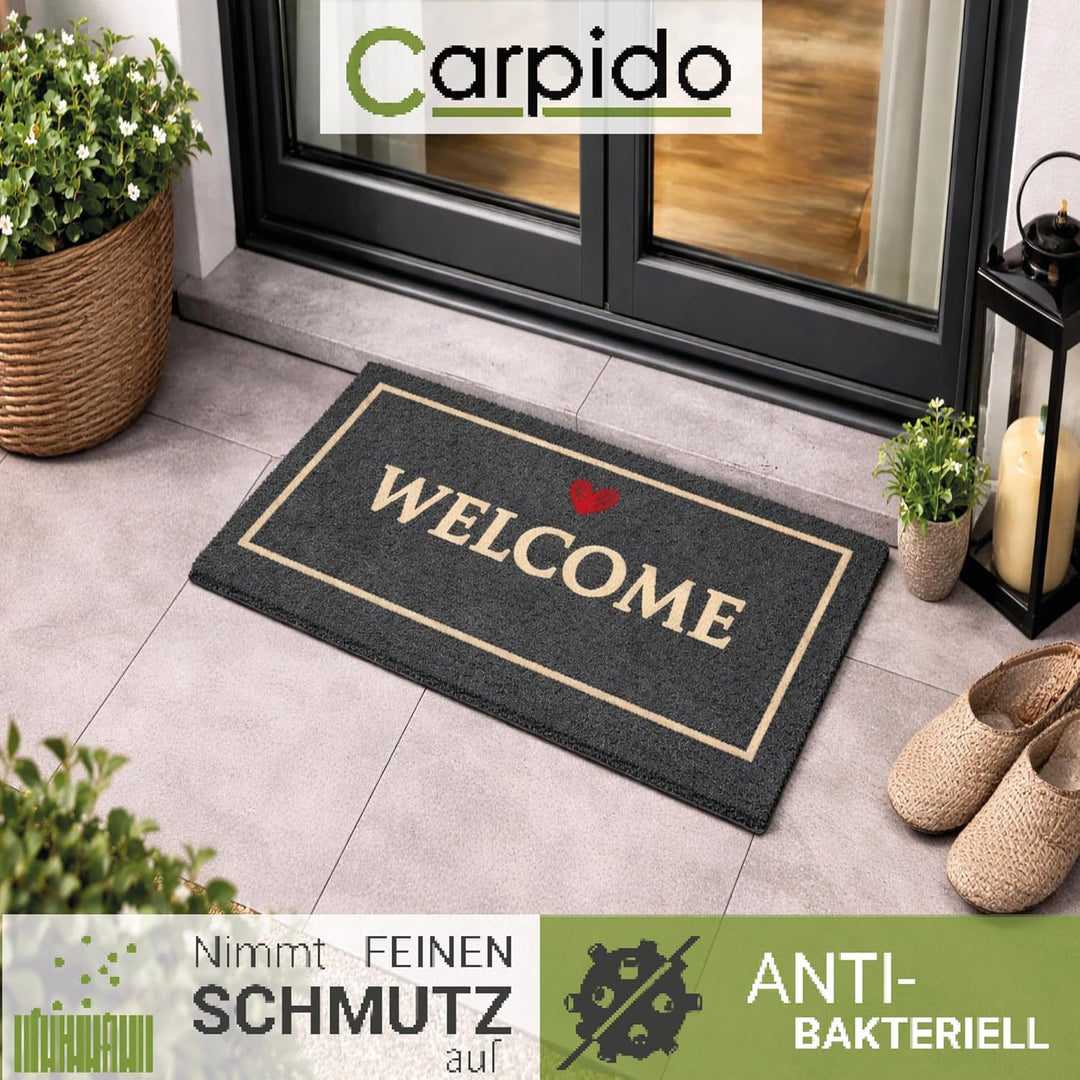 Fussmatte Kokos Welcome schwarz – Türmatte 40x60 cm – antibakterielle Eingangsmatte – Kokosmatte mit