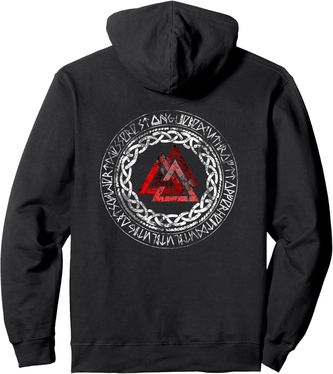 Roter Valknut, Wotansknoten, Runen kreis, Wikinger, Kelten, Pullover Hoodie