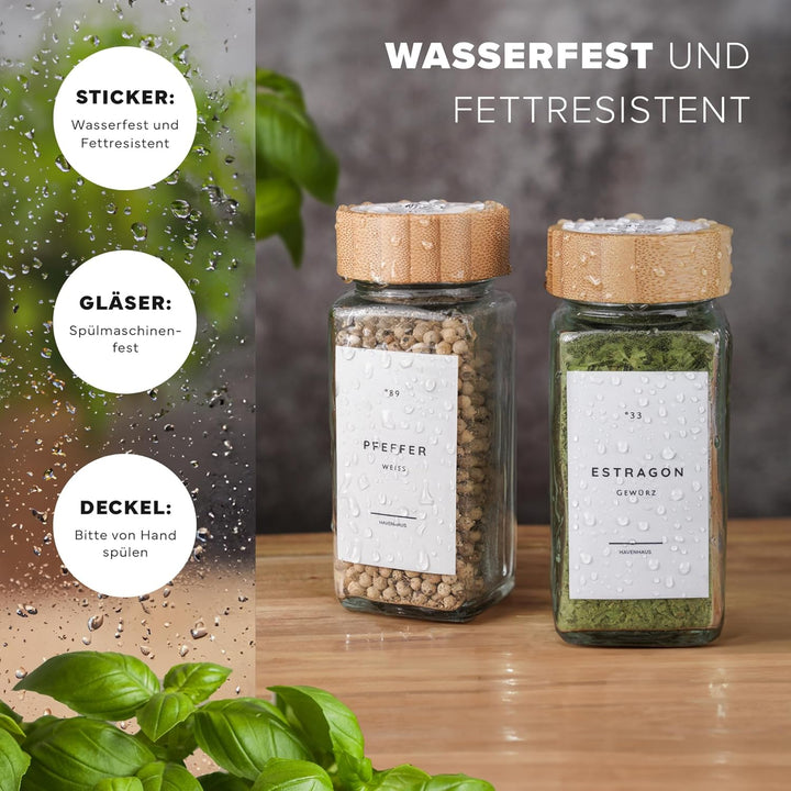 Havenhaus Premium Gewürzgläser Set Bambus | 24 Gewürz Organizer inkl. 336 deutschen Gewürzetiketten