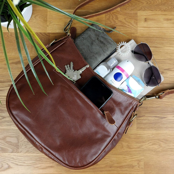 LECONI Schultertasche Henkeltasche Damentasche Umhängetasche natur weiche Ledertasche Handtasche Dam