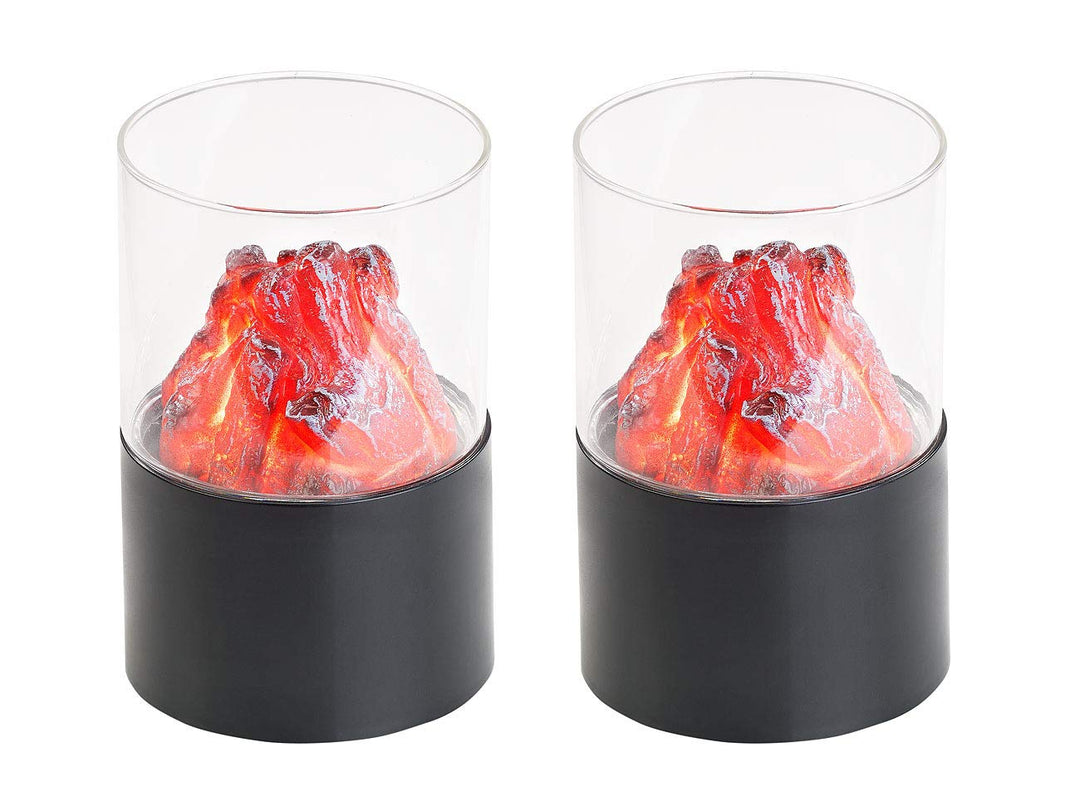 Carlo Milano LED Flamme: 2er-Set Mini-Dekofeuer mit Flackerlicht, Sichtglas, batteriebetrieben (Flac