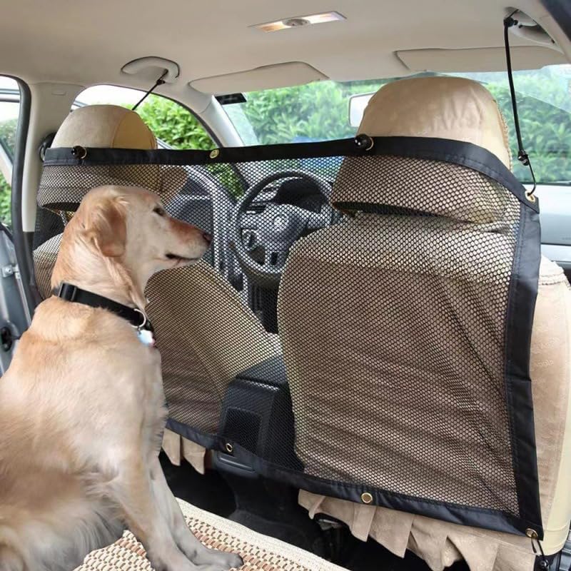 Hunde Auto Barriere,Fahrzeug Haustierbarriere Rücksitz Mesh Dog Car Divider Net mit Seil einstellen