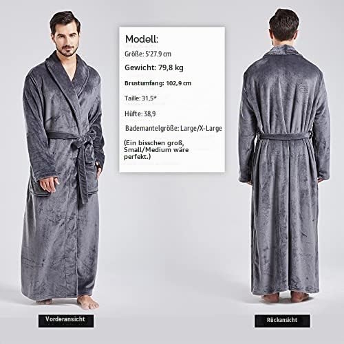FashGudim Herren Bademäntel gross und gross in voller Länge Plüsch Fleece lange Robe Schal Kragen wa