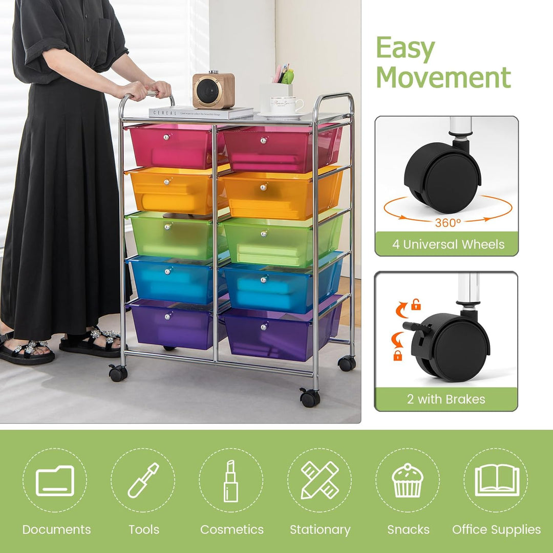 Rollwagen mit 10/15 Schubladen stapelbar, Badrollwagen Rollcontainer mit Metallrahmen, Allzweckwagen