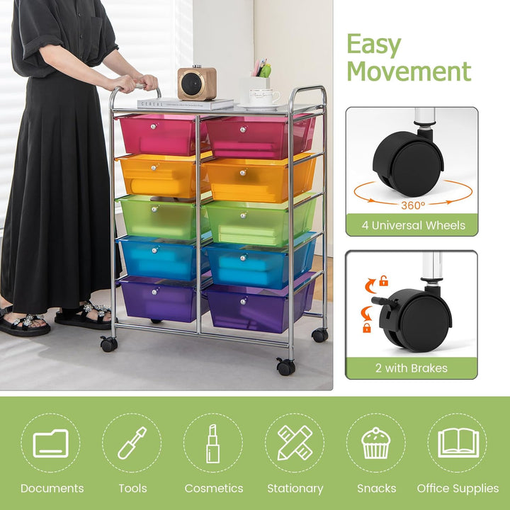 Rollwagen mit 10/15 Schubladen stapelbar, Badrollwagen Rollcontainer mit Metallrahmen, Allzweckwagen