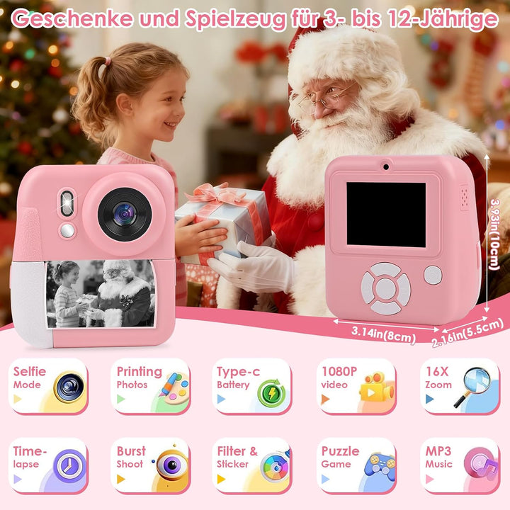 Kinderkamera Sofortbildkamera, 2,4 Zoll Sofortbildkamera Kinder mit 32G Karte und Fotopapier Drucken