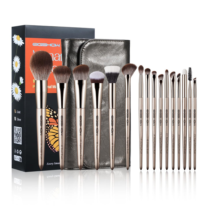 EIGSHOW 16 Stück Makeup Pinsel Set, Professionelle Makeup Pinsel, Premium Synthetik Gesicht, Augen M