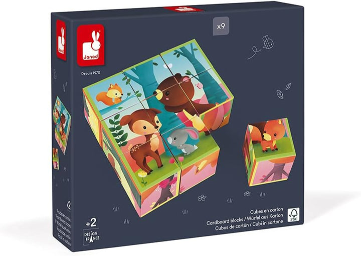 Janod J02731 Kubkid 9 Blocks, Forest Animals Waldtiere, Waldtiere
