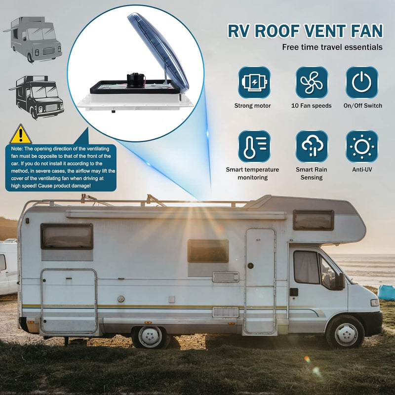 Aomdom RV-Dachventilator, VR-Ventilator, mit Regensensor, mit 10 Geschwindigkeitsstufen, elektrische