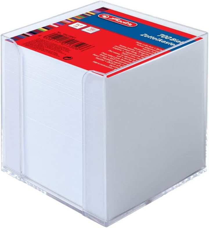 Herlitz Zettelkasten 9x9x9cm mit 700 Blatt weiss gefüllt (Transparent, Zettelkasten + 2 Ersatzzettel