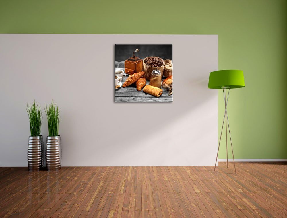 Pixxprint Aromatischer Kaffee mit Croissant als Leinwandbild/Grösse: 70x70 cm/Wandbild/Kunstdruck/fe
