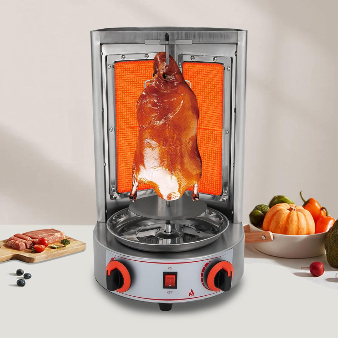 Dönergrill, 4.3KW Gas Vertikaler Broiler Döner Dönergrill mit 360° Drehbaren Grill, Vertikalgrill, A